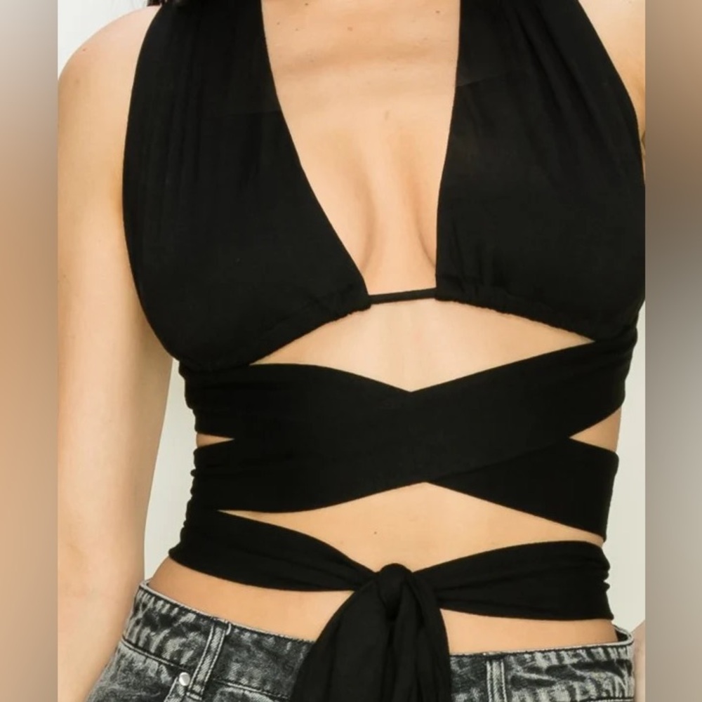 Chic Black Wrap Crop Top